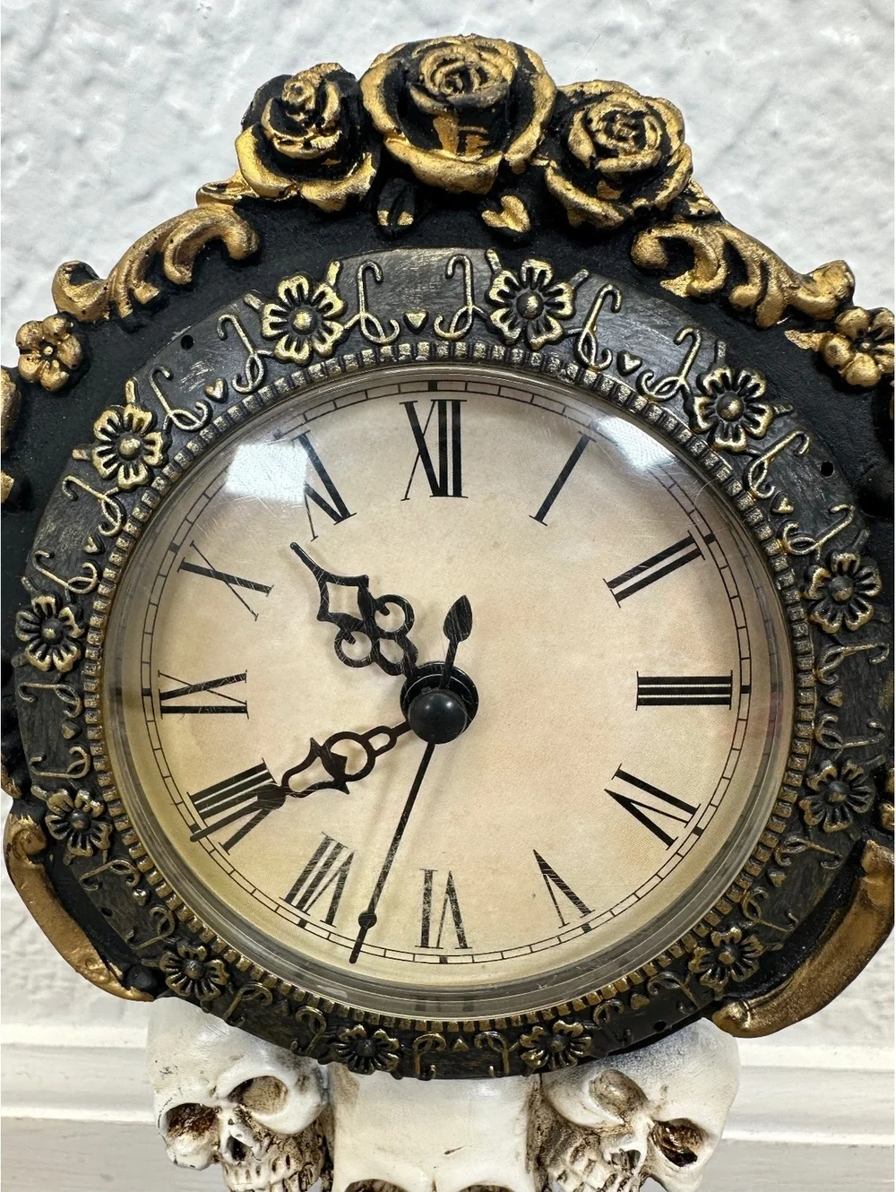 Gothic Halloween Skull Desk Clock Dark Academia Works Tested Creepy Resin